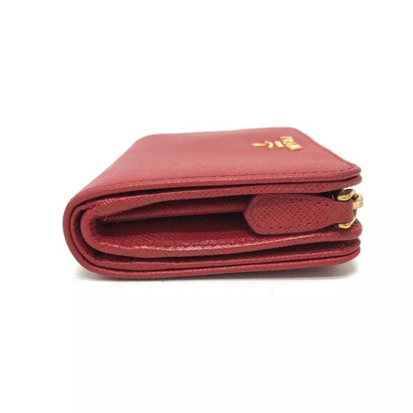 PRADA 1ML018 logo Folded wallet Safiano leather Red/GoldHardware - Picture 4 of 11